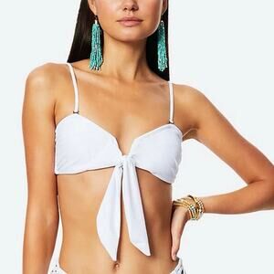 Ramy Brook White Venus Tie Front Adjustable Sweetheart Swim Bikini Top Size S